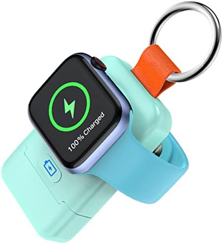 Compact Magnetic Wireless Charger for Apple Watch – HUOTO 1400 m Ah Keychain Power Bank for Fast Charging All Models, Including Series 8/Ultra/7/6/SE/5/4/3/2/1 (Blue) – Ultimate Portability for Travel and Active Lifestyles