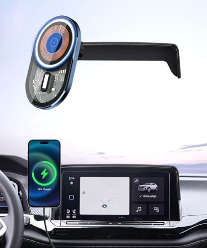 Wireless Charging car Phone Holder for Volkswagen Atlas/Altas Cross Sport 2024-2025 Accessories 12 inch Screen Fixed Clip,360° Rotation car Phone Mount Compatible with MagSafe – Enhanced Compatibility and Speed