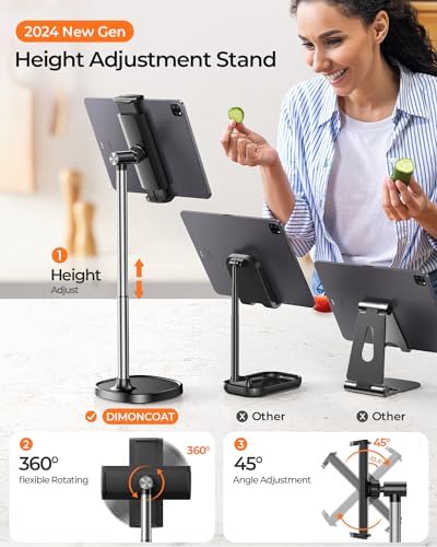 DIMONCOAT Versatile Height Adjustable Tablet Stand – Ergonomic 360° Rotating Holder for i Pad Pro, Kindle & More – Optimal Viewing for Work & Leisure, Compatible with 4.7″ to 15.6″ Devices – Enhance Comfort & Productivity