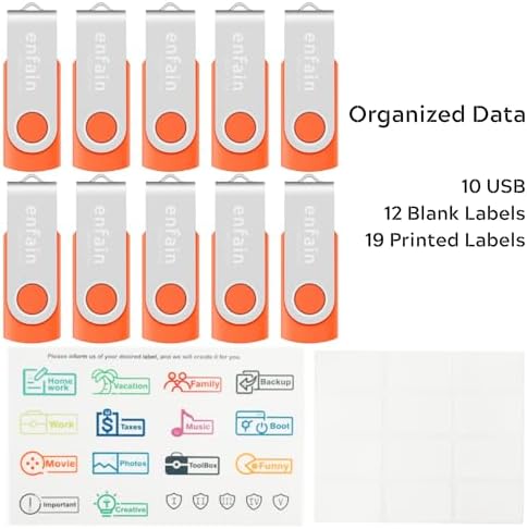 Enfain 10-Pack Red USB Flash Drives 16 GB – High-Speed USB 2.0 Memory Sticks with LED Indicator & 12 Labels for Easy Organization – Reliable & Portable Data Storage Solution for Professionals and Students