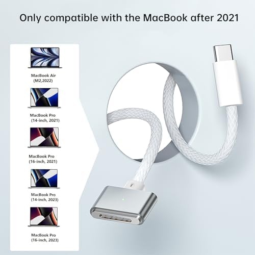 Revolutionize Your Charging with the 140 W USB-C to Magnetic 3 Cable – Ultimate High-Performance Power Delivery for Mac Book Air 2022/2023 & Pro 2023 (M2, M3) – 2 m Durable Braided Cord for Enhanced Flexibility & Robust Productivity – Seamless Universal Compatibility for Rapid Data Transfer and Fast Charging – Engineered for Daily Endurance with Innovative Magnetic Connector for Effortless Alignment and Reduced Port Wear