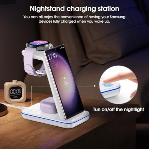 Fast Wireless Charging Station for Samsung Galaxy Devices – Multi-Device Charger for Galaxy S25 Ultra, S24, S23+, Z Flip 6/5, Fold 6/5, and Galaxy Watch 8/7/Pro/Active 2 – Sleek White Design for Effortless Organization and Speed – Perfect for Home and Office Use – Compatible with Galaxy Buds3/2 Pro for Ultimate Convenience