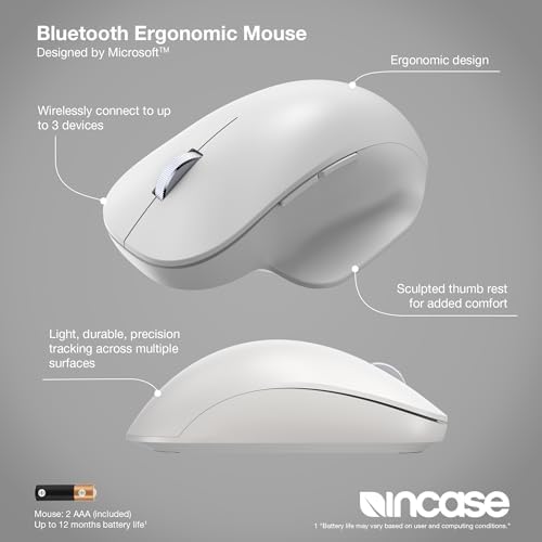 Elevate Your Productivity with the Incase Bluetooth Ergonomic Mouse by Microsoft – Multi-Device Connection, 15-Month Battery Life, Precision Tracking, and Comfortable Thumb Rest in Elegant Pastel Blue – Perfect for PCs and Laptops!