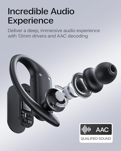 Maximize Your Fitness Journey with NS18 Wireless Earbuds – 12-Hour Playtime, Sweatproof Design, Tailored Sound via Custom App, and Robust 13 mm Bass Drivers for Deep Audio Experience, Featuring Bluetooth 5.3 for Seamless Connectivity (Black) – Ideal for Active Lifestyles and Audiophile Enthusiasts