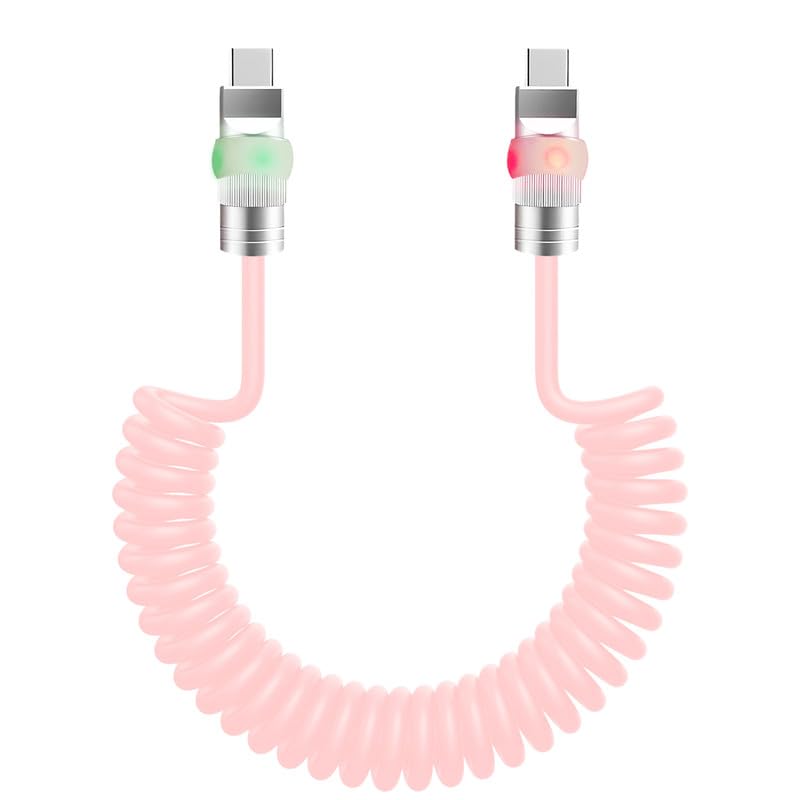 Neon Chubby USB-C Charging Cable with Fast Charge and Adjustable Length – Coiled Design for Maximum Flexibility and Stunning Gradient Illumination (1.64 FT to 4.43 FT) – Durable and Stylish Accessory for Smartphones and Tablets, Enhancing Your Charging Experience with Eye-Catching Glow and Robust Performance