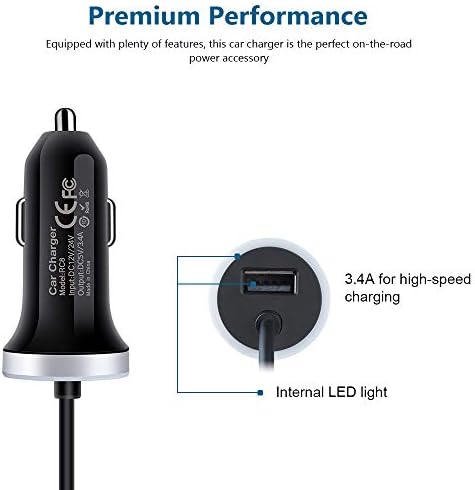 High-Performance Dual Port Car Charger for Samsung Galaxy S-Series & Note Models – 3.4 A USB C Adapter with Integrated 3 ft Fast Charging Cable for Seamless On-the-Go Power – Optimal Compatibility for Fast Charging Enthusiasts