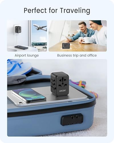 LENCENT 20 W Fast Charging Universal Travel Adapter – Compact International Power Converter with Dual USB and USB Type-C Ports – Ultimate Solution for Worldwide Device Charging in USA, UK, EU, and AUS (Black) – Reliable and Safe Charging for Global Explorers