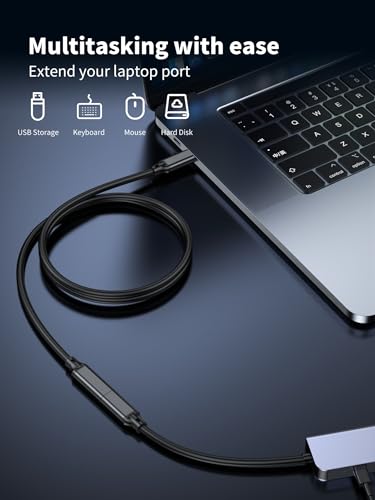 10 FT 90 Degree Right Angle USB C Male to Female Extension Cable – High-Speed USB 3.1 Gen 2, 10 Gbps Data Transfer, 100 W Power Delivery, 4 K Video Ready, Ideal for Mac Book Pro, i Pad Pro, Nintendo Switch, Dell XPS, Surface Go, PSVR2, and i Phone 15 – Ultimate Flexibility and Enhanced Durability for All Your Device Connections