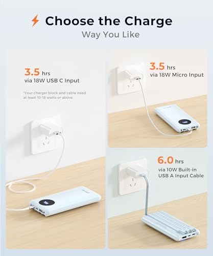 Ultra-Fast Portable Charger with Built-In Cables & LED Display – 10000 m Ah Power Bank for Multiple Devices, 22.5 W Super Speed Charging, Slim Design for Travel & Emergency Use – Compatible with i Phone 16/15/14/13/12, Samsung Galaxy, Google Pixel & More (Purple) – Ultimate Convenience & Safety Features