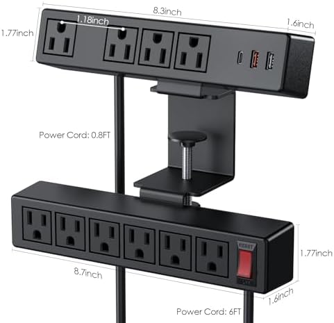 Maximize Workspace Efficiency with VILONG’s Dual Layer Desk Clamp Power Strip – 10 Outlet & 3 USB Charging Station, 20 W Edge Mount Surge Protector with 3 Ft Extension Cord for Home & Office Use – Clutter-Free Power Solution for All Devices