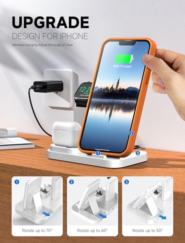 Revolutionary 3-in-1 Wireless Charging Dock for Apple Devices – Streamlined Charging Station for i Phone, Apple Watch, and Air Pods with Fast Charging 18 W Adapter in Sleek Graphite Black – Perfect for Home and Office Organization