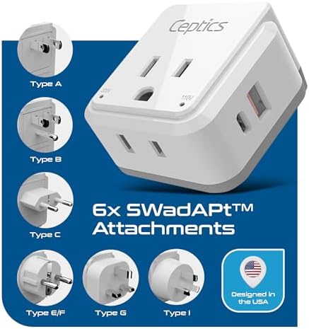 Compact Travel Power Adapter Set for Brazil, Peru & Chile – 20 W Dual USB & USB-C Charger with 2 USA Sockets – Fast Charging with Type C & N Attachments – Portable Plug Converter for Global Travelers – Stay Connected Anywhere