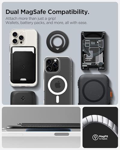 Experience Ultimate Grip with Spigen Dual Pop Mag Fit Phone Holder – Premium Magnetic Silicone Mount for i Phone 16/15/14/13/12 Series – Sleek Gray Design for Enhanced Stability and Comfort on the Move.