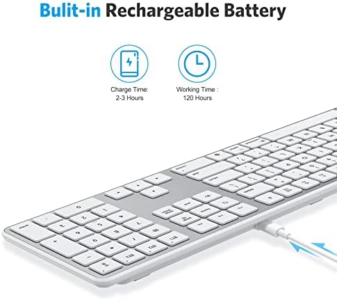 OMOTON Bluetooth Wireless Keyboard for Mac – Ergonomic Design with Numeric Keypad, Rechargeable Battery, Sleek Black & Grey Finish – Enhanced Compatibility for Mac Book Pro, Air, i Mac, Mac mini, and PC Users – Experience Unmatched Typing Speed and Comfort