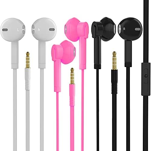 Elevate Your Audio Experience with V-8 Wired Earbuds – Tangle-Free, Noise-Isolating In-Ear Headphones with Bass-Driven Sound – 3-Pack in Black, Pink, White for Universal 3.5 mm Compatibility – Perfect for Music, Gaming, and Calls