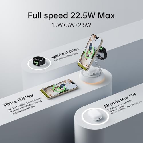 Mcdodo 3-in-1 Wireless Charging Station for Apple Devices – Ultra-Fast 22.5 W Magnetic Charger for i Phone 15/14/13/12, Air Pods Pro/2/3, and Apple Watch Ultra/8/7/SE/6/5/4/3/2 – Compact Design with Advanced Safety Features for Home, Office, and Travel Efficiency