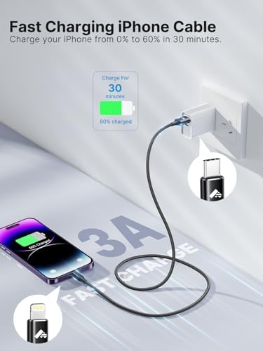 Aiminu 6 ft USB C to Lightning Cable 2-Pack – Rapid Charging Solution for i Phone 13, 12, 11 Pro Max, and More – MFi Certified Braided Type C Charging Cord for Enhanced Durability and Compatibility – Perfect for Fast Power Delivery up to 20 W