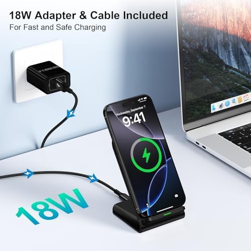 15 W Fast Wireless Charging Stand for Samsung Galaxy S25 Ultra, S24, S23, S22, S21 & Motorola Phones – Sleek Desktop Charger with QC Adapter for Optimal Performance, Qi-Compatible Convenience, and Enhanced Device Compatibility