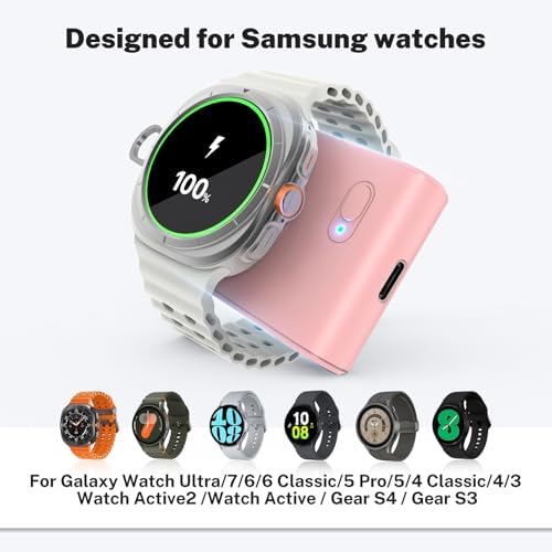Portable 2-in-1 Watch Charger for Galaxy Watch 7 Ultra – 2000 m Ah High-Capacity Samsung Charger with Keychain for Galaxy Watch Series & Gear S3 – Fast Charging & Enhanced Portability for On-the-Go Power Solutions