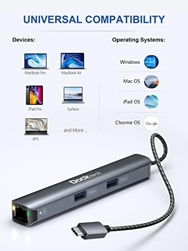 Transform Your Workstation with the Dockteck 6-in-1 USB C Hub Ethernet – Ultimate Multiport Adapter Featuring 4 K@60 Hz HDMI, 100 W Power Delivery, and High-Speed 1 Gbps LAN for Mac Book Pro, Surface Pro, XPS, and More – Effortless Connectivity and Fast Charging for Professionals and Students
