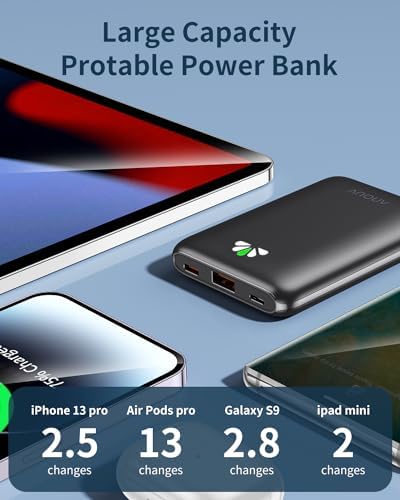 Ultra Slim ANOUV 10,000 m Ah Portable Charger – Fast Charging Power Bank with PD 22.5 W & QC 3.0 for i Phone and Android Devices – Lightweight External Battery for On-the-Go Charging Needs