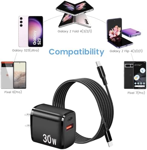 Rapid Charge PD 65 W USB-C Wall Charger for Samsung Galaxy S25 Series – Dual-Port Power Adapter with 6 ft USB-C Cable – Ultimate Speed and Compatibility for All Devices
