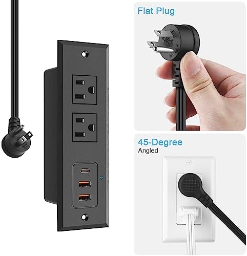 Revolutionize Your Charging Setup with the CCCEI Recessed Power Strip Featuring 20 W USB-C Fast Charging and USB-A Port – Sleek Hidden Outlet Solution for Side and End Tables, Complete with 6 FT 45-Degree Flat Plug for Effortless Installation and Enhanced Device Compatibility
