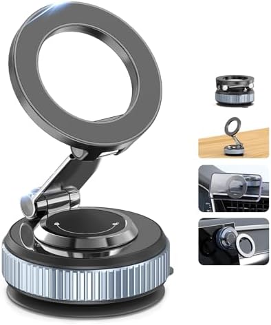 Ultimate 360° Magnetic Car Phone Holder Stand – Suction Cup & Swivel Lock Design for i Phone & Android – Foldable Mount for Enhanced Safety, Optimal Viewing, and Hands-Free Navigation on the Road