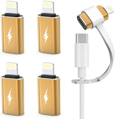 Premium Tech Matte USB C to Lightning Adapter Bundle – 4-Pack for Effortless 12 W Fast Charging of i Phone 14, i Pad, i Pod & Air Pods – Anti-Lost Holder Included, Stylish Light Yellow Design – Ultimate Connectivity Solution for Apple Devices