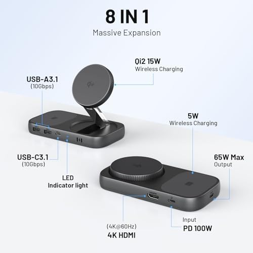 Upgrade Your Mac Book Experience with the Selore USB C Hub: 4 K HDMI Dock, 100 W Rapid Power Delivery, Qi2 Wireless Charging, 10 Gbps High-Speed Data Transfer & i Phone Mirroring – The Essential Space-Saving Organizer for Maximum Productivity