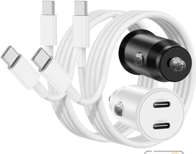 Ultimate 40 W Dual USB-C Car Charger for i Phone 16/15 & i Pad Pro – MFi Certified Fast Charging Adapter with 6 FT USB-C Cable for Galaxy S24/S23 – Premium Power Solution for On-the-Go Connectivity in Sleek White Finish