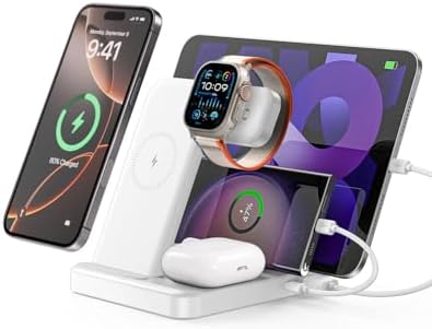 5-in-1 Wireless Charging Station for i Phone 16/15/14/13/12, i Pad Pro/Air/Mini, Apple Watch & Air Pods – Ultra-Fast Multi-Device Charger with Compact Design and Safety Features for Home & Office Organization