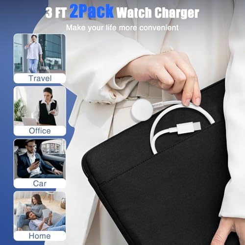 USB-C Magnetic Charger for Apple Watch – Fast Charging Cable Compatible with Ultra, Series 9-1 – 3.3 FT (1.1 M) Black – Enhanced Power Delivery & Secure Connection for All Models
