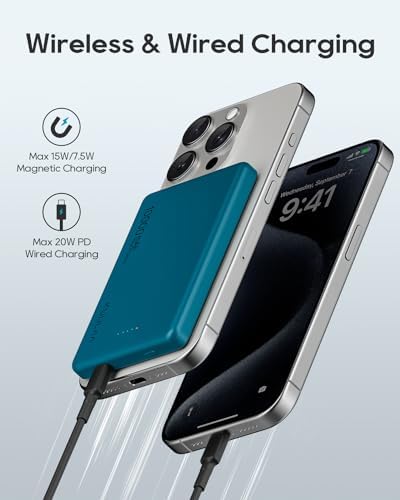 Ultra-Slim Kuulaa 10000 m Ah Mag Safe Power Bank – Fast Wireless Charger for i Phone 16/15/14/13/12 Series – Effortless Magnetic Alignment for On-the-Go Charging – High-Capacity Portable Battery Pack with LED Status Indicator
