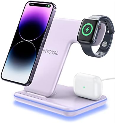 Intoval 3-in-1 Wireless Charging Station for Apple Devices – Fast Charging Hub Compatible with i Phone 15/14/13, Apple Watch Series 9/8/Ultra/7/6/SE, and Air Pods Pro – Sleek Z5 White Design for Efficient Desk Organization and Enhanced Compatibility