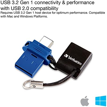 Verbatim 128 GB Dual OTG USB 3.2 Gen 1 Flash Drive – Versatile USB-C + USB-A Thumb Drive for Fast Data Transfers and Enhanced Storage Solutions – Perfect for Photos, Videos, and Documents on the Go