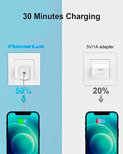 Power Lot Ga N 20 W MFi Certified USB-C Wall Charger with 4 ft Lightning Cable – Fast Charging Adapter for i Phone 15/14/13/12, i Pad Pro, Air Pods, and i Watch SE/7/8 – Foldable Design for Ultimate Portability and PD 3.0 Technology for Enhanced Speed