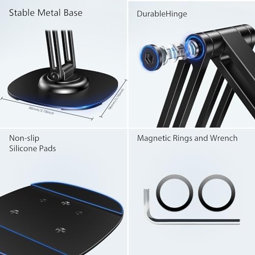 CreaDream Magnetic Phone Stand, MagSafe iPhone Stand Holder for Desk with 360° Rotating Metal Base, Foldable Cell Phone Stand Compatible with iPhone 16 15 14 13 12 Pro Max and MagSafe Case – Enhanced Compatibility and Speed