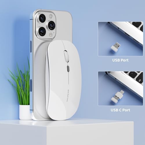 Uciefy Q5 Slim Rose Gold Wireless Mouse – Portable Optical Rechargeable Design with Silent Click, USB Receiver & Type C Adapter for Effortless PC, Laptop & Desktop Compatibility – Elevate Your Workspace with Style & Precision