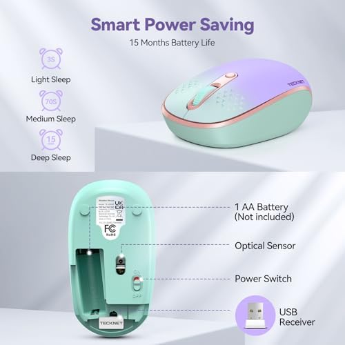 TECKNET 2.4 GHz Wireless Mouse – Ultra-Quiet & Portable Computer Companion with Adjustable DPI, USB Receiver, and Ergonomic Design for Seamless Use Across Chromebook, Laptop, PC & Mac – Enhance Productivity Effortlessly