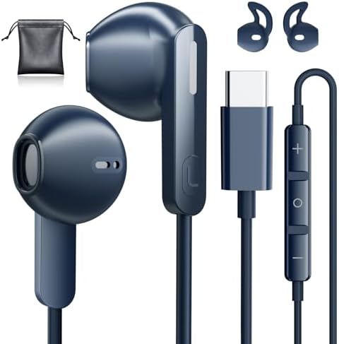 USB C Headphones – Type C Earbuds for i Phone 15/16 Pro Max and Samsung Galaxy S25 – Noise Isolation Stereo Wired Earphones with Built-in Microphone for Enhanced Audio Quality and Comfort – Perfect for Music Lovers and Podcast Enthusiasts – Ergonomic Design for Long-lasting Wear – Compatible with Android and i OS Devices