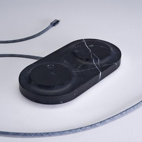 Elevate Your Charging Experience with the Einova Dual Classic Stone – Luxurious Wireless Charging Pad in Genuine Black Marquina Marble, Handcrafted in Italy, Featuring a 6 ft Integrated USB-C Cable for Fast Charging of Smartphones, Wireless Earbuds, and Smartwatches – Unmatched Aesthetics and Broad Compatibility for Qi-Enabled Devices