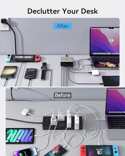 200 W Ga N IV USB-C Charging Hub – 8-Port Fast Charger Station with PD 65 W Laptop Power for Mac Book Pro/Air, i Phone 16/15/14, Galaxy S23/22 & Steam Deck – Ultimate Compact Solution for Multi-Device Efficiency and Safety