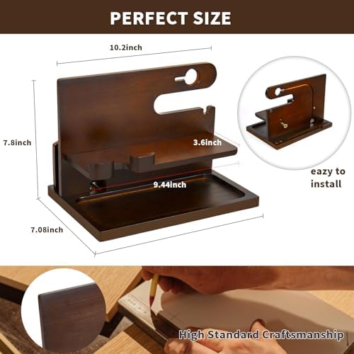 Gifts for Men Wood Phone Docking Station Gifts for him Husband Nightstand Organizer Cell Phone Stand Watch Holder Wallet Station Desk Organizers Gifts for Dad Birthday Gifts for Men (Brown) – Enhanced Compatibility and Speed