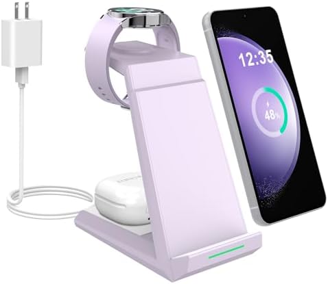 NANAMI Premium 3-in-1 Wireless Charging Station for Samsung Devices – Ultra-Fast Qi Charger Stand for Galaxy S25, S24, S23 Ultra, S22, S21, Z Flip, Fold 4, Galaxy Watch 6/5/5 Pro/4/3 & Buds 2 Pro – Sleek, Space-Saving Design for Modern Lifestyles