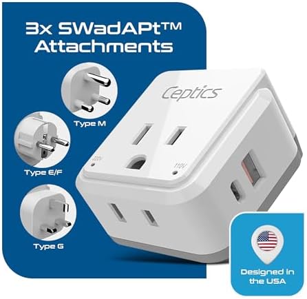 Compact Travel Power Adapter Set for Brazil, Peru & Chile – 20 W Dual USB & USB-C Charger with 2 USA Sockets – Fast Charging with Type C & N Attachments – Portable Plug Converter for Global Travelers – Stay Connected Anywhere