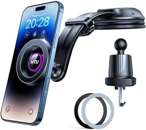 HTU 2025 Mag Safe Car Mount – Advanced 5-in-1 Magnetic Phone Holder for i Phone with Robust Suction Power and Customizable Bendable Design for Dashboard, Windshield, and Vent – Elegant Light Rose Finish, Safety Certified for Ultimate Reliability