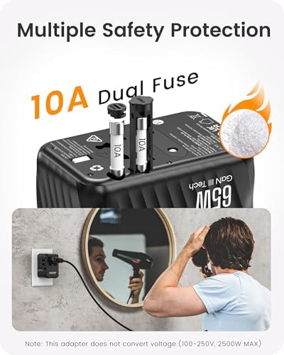 LENCENT 85 W Universal Travel Adapter with Retractable USB-C Cable – High-Speed International Plug Converter Featuring 3 Type-C & 1 USB-A Ports for Effortless Worldwide Charging – Your Ultimate Travel Essential for Maximum Compatibility, Fast Charging, and Ga N Technology Efficiency