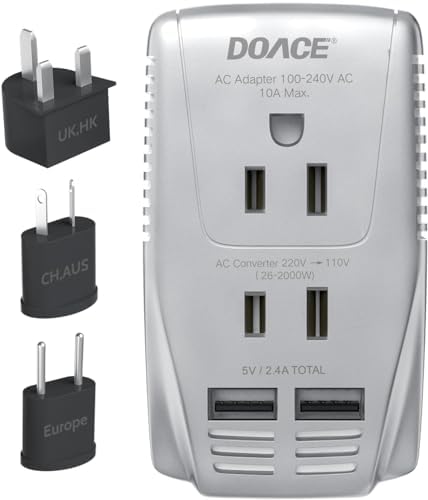 Ultimate 2000 W European Travel Power Converter – Versatile Universal Adapter for Hair Tools and Electronics with Global Compatibility (EU, UK, AU, US) – Rapid Turbo Charging for Laptops, Smartphones, and Cameras – Advanced Safety Features to Prevent Overheating & Short Circuits – Lightweight & Compact Design for Effortless Packing and Mobility