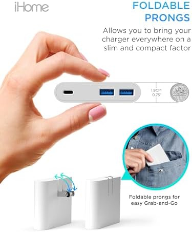 i Home 32 W AC Pro Multi-Port USB Wall Charger Block – Fast Charging Station with 1 USB-C and 2 USB-A Ports for Universal Device Compatibility – Compact, Efficient Power Hub for Home, Office, and Travel